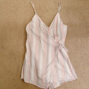Superdown Wrap Romper Multi Color Linen Stripe